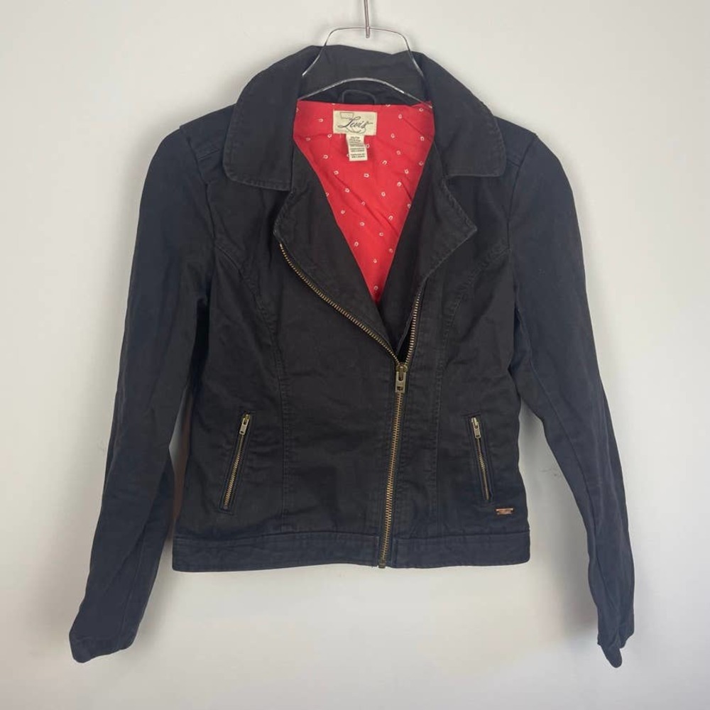Levi's Black Cotton Moto Jacket Zipper Detail size XS